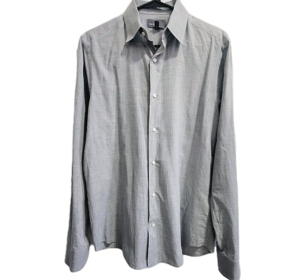 Vince Mens Long Sleeve Button Down Gray Dress Shirt Size M